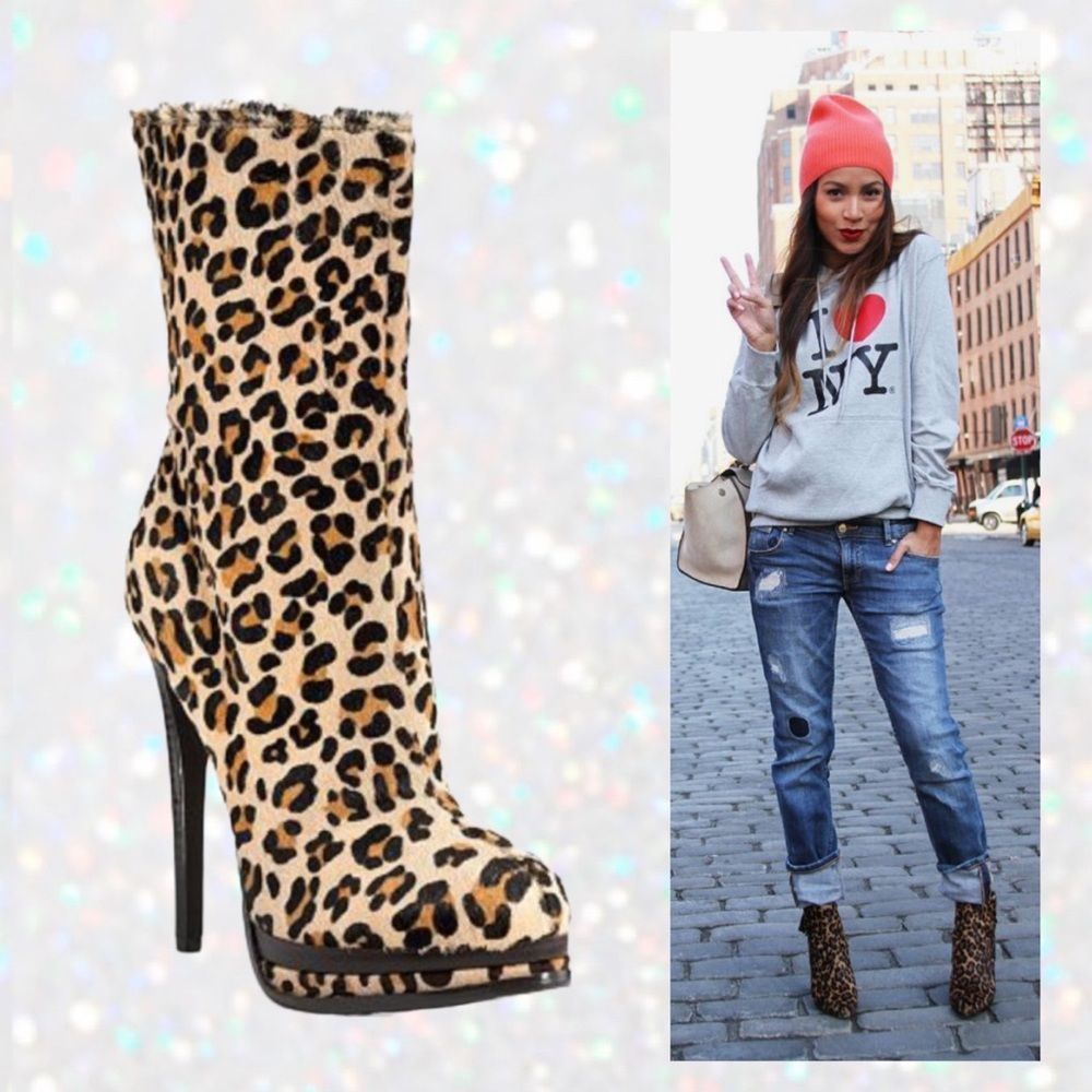 Kelsi Dagger Carlotta Leopard Print Leather Platform Stiletto Boots